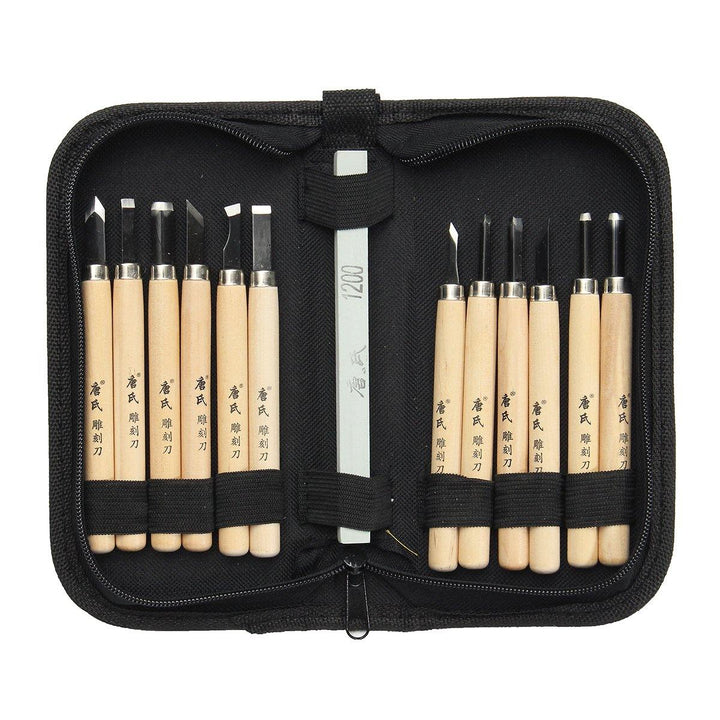 12Pcs Wood Carving Hand Chisel Tool Set Wood Working Professional Gouges + Case - MRSLM