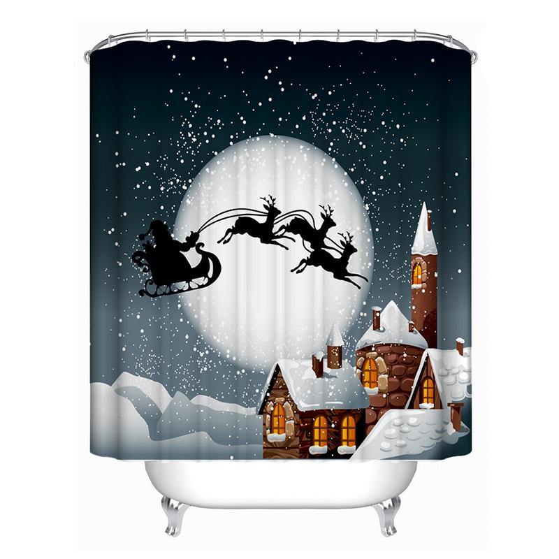 Christmas Snowman Waterproof Fabric Bathroom Shower Curtain With 12 Hook - MRSLM