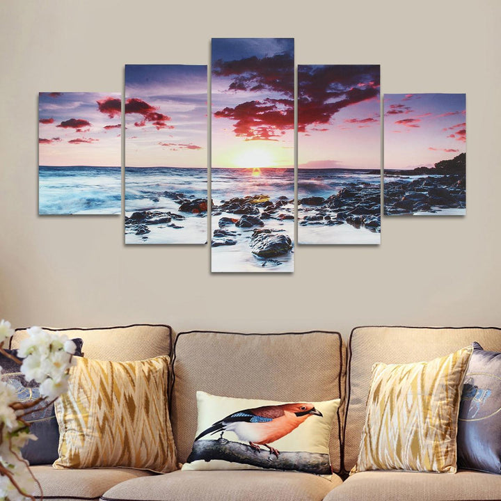 5 Piece Wall Art Canvas Sunset Sea Wall Art Picture Canvas Painting Home Decor Wall Pictures for Living Room No Framed - MRSLM