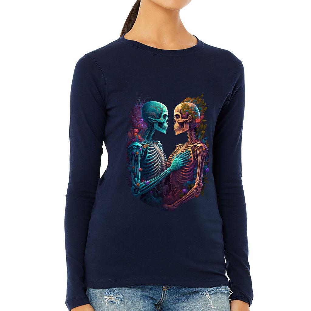 Skeleton Couple Women's Long Sleeve T-Shirt - Floral Long Sleeve Tee - Printed T-Shirt - MRSLM