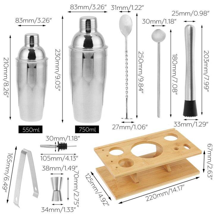 14Pcs Stainless Steel Cocktail Shaker Set Bar Mixer Drink Bartender Tool Home - MRSLM