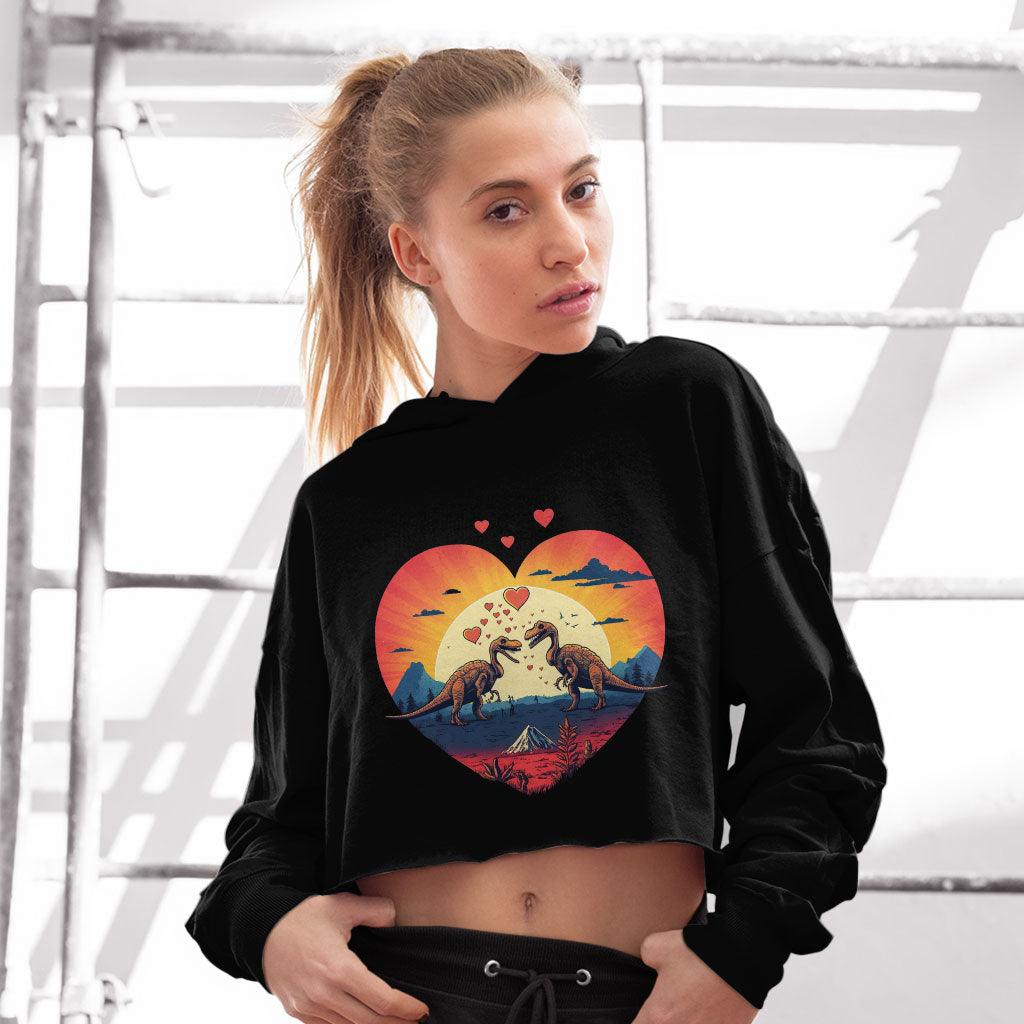 Cartoon Women's Cropped Hoodie - Dinosaur Themed Cropped Hoodie - Unique Hooded Sweatshirt - MRSLM