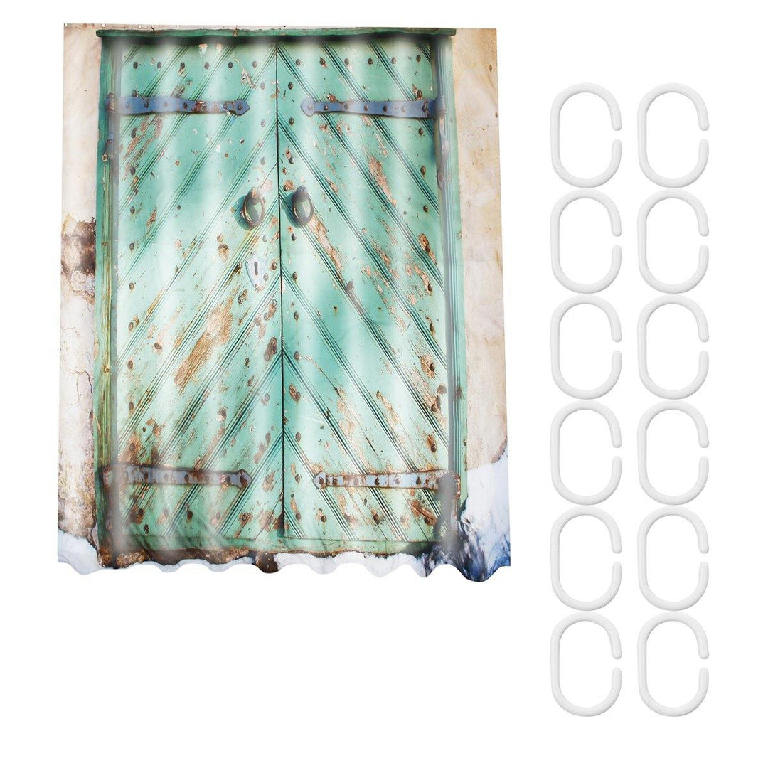 180cm x 180cm Rustic Wooden Barn Door Bathroom Waterproof Fabric Shower Curtain Flannel Bathroom Mat - MRSLM