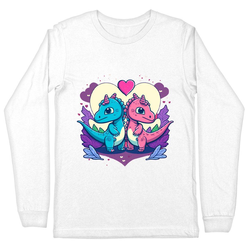 Dinosaur Print Long Sleeve T-Shirt - Love Graphic T-Shirt - Colorful Long Sleeve Tee - MRSLM