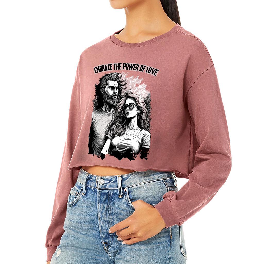 Embrace the Power Of Love Cropped Long Sleeve T-Shirt - Graphic Women's T-Shirt - Unique Long Sleeve Tee - MRSLM