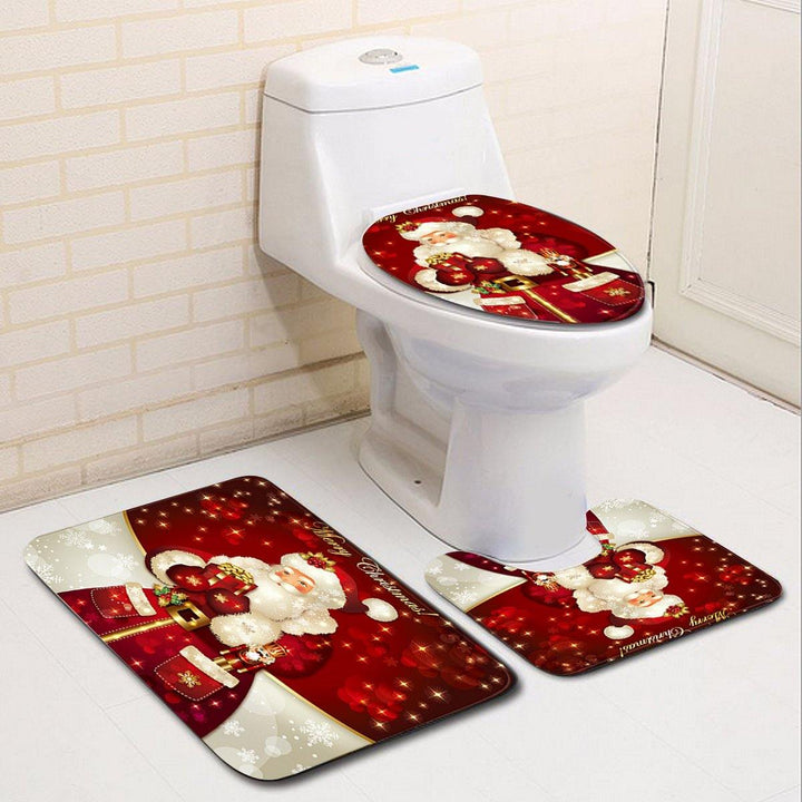 2020 Christmas Mat Set Toilet Cover Set Non Slip Bathroom Carpet Rug for Home Bathroom Christmas Decoration - MRSLM