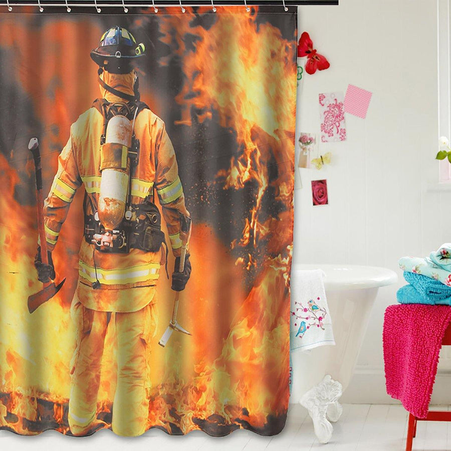 Waterproof Polyester Fabric Shower Curtain Firemen Design Bathroom Home Decoration - MRSLM