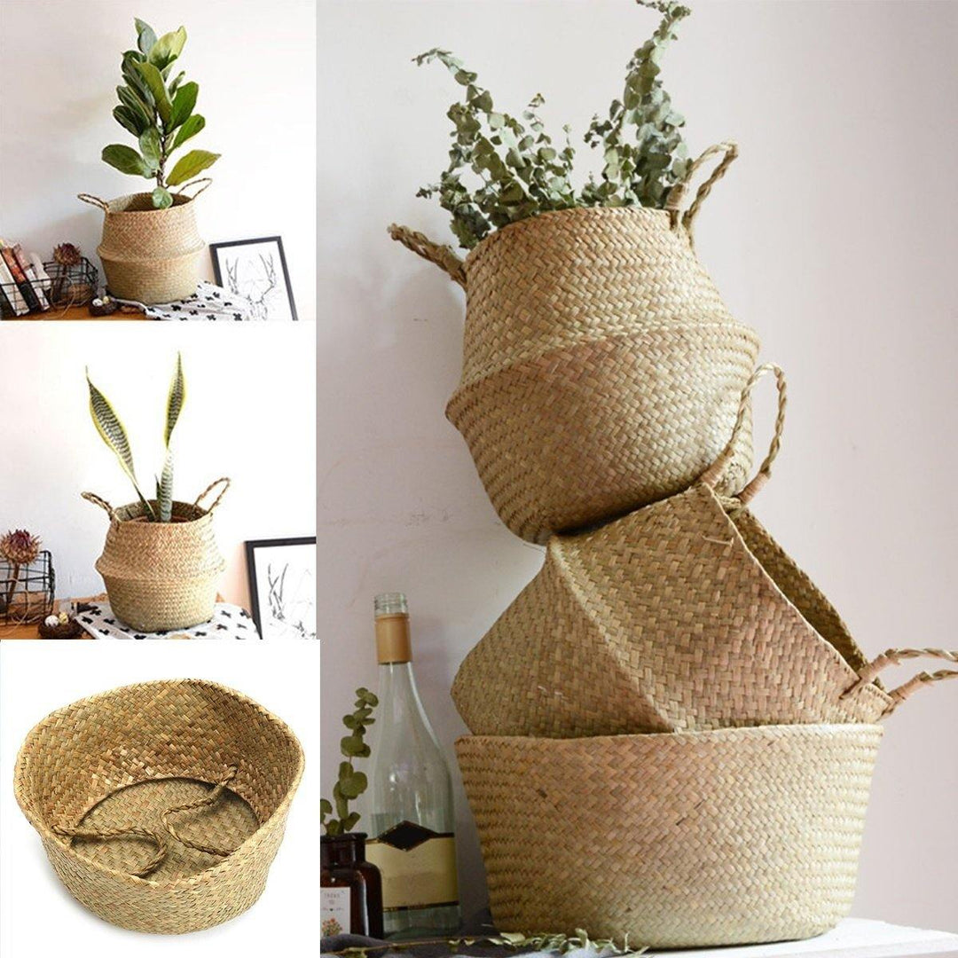 1/2 Pcs Rattan Belly Storage Baskets Laundry Holder Plants Flower Pot Home Decor - MRSLM