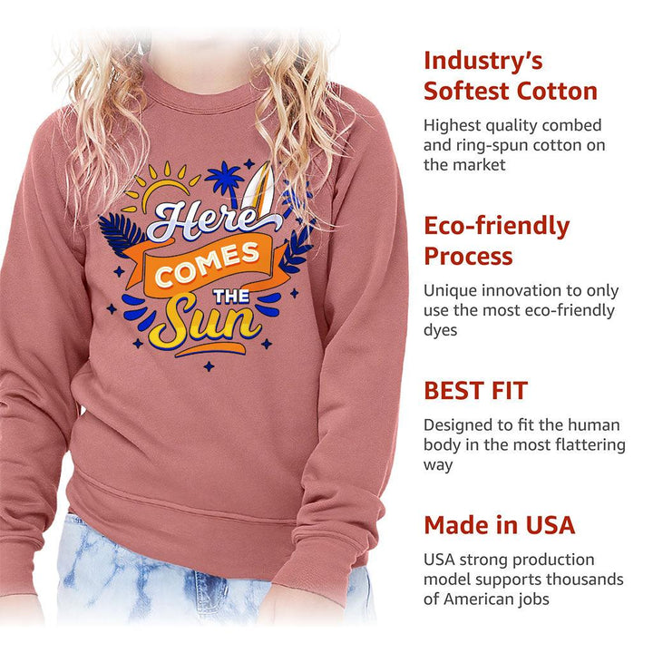 Here Comes the Sun Kids' Raglan Sweatshirt - Cute Sponge Fleece Sweatshirt - Themed Sweatshirt - MRSLM