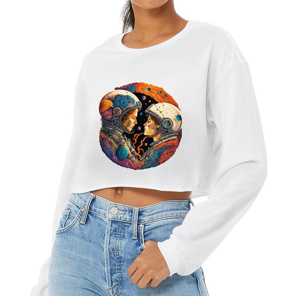 Love Astronaut Cropped Long Sleeve T-Shirt - Fantasy Women's T-Shirt - Art Long Sleeve Tee - MRSLM