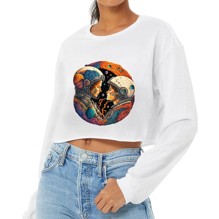 Love Astronaut Cropped Long Sleeve T-Shirt - Fantasy Women's T-Shirt - Art Long Sleeve Tee - MRSLM