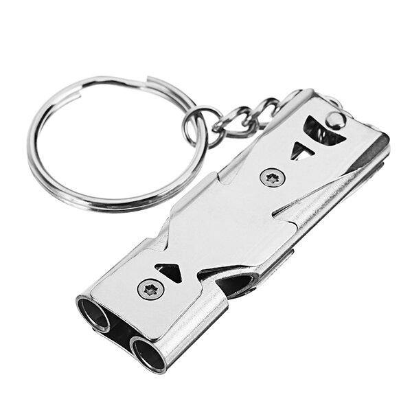 Double Pipe High Decibel Stainless Steel Outdoor Emergency Survival Whistle Keychain Camping - MRSLM