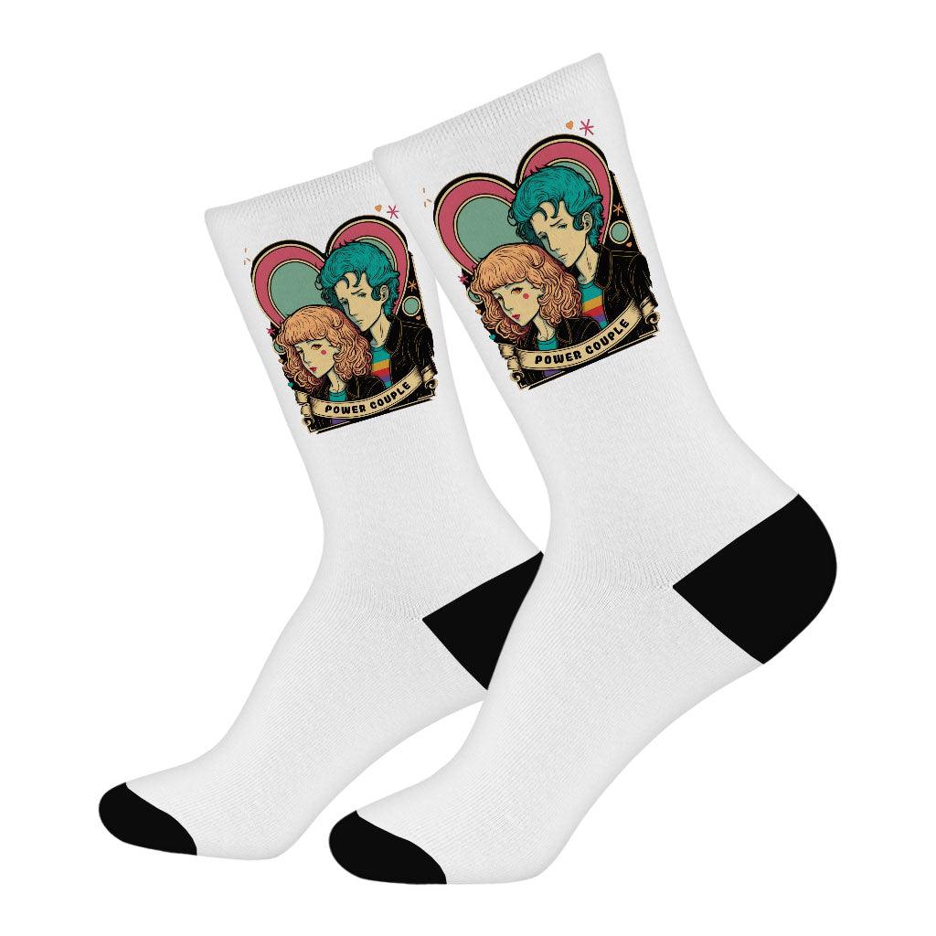 Power Couple Socks - Love Novelty Socks - Art Crew Socks - MRSLM