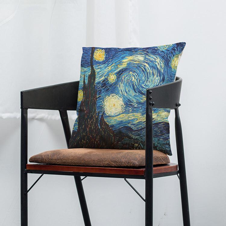 Abstract Starry Oil Painting Cotton Linen Pillow Case Waist Cushion Cover Bags Home Car Deco - MRSLM