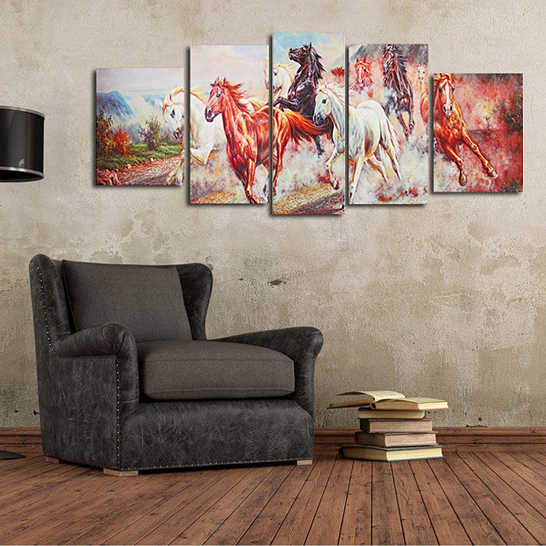 5 Panels Horses Modern Painting Wall Decoration Art Picture Hanging Drawing Living Bedroom Decoration no Frame - MRSLM