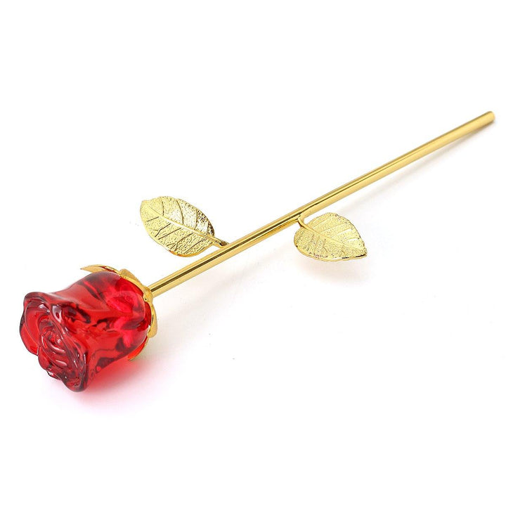 Crystal Glass Golden Roses Flower Ornament Valentine Gifts Present with Box Home Decorations - MRSLM