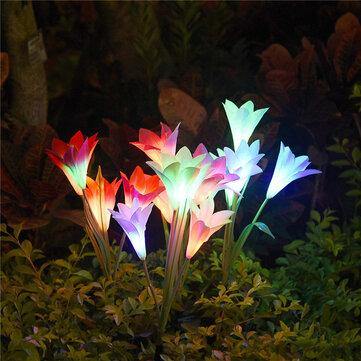 4 LED Solar Power Lily Flower Stake Lights Outdoor Garden Path Luminous Lamps - MRSLM