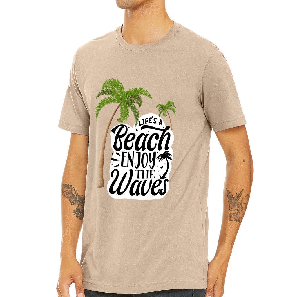 Life's a Beach Enjoy the Waves Short Sleeve T-Shirt - Cute T-Shirt - Illustration Short Sleeve Tee - MRSLM