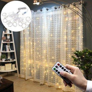 3*1M USB 8 Modes 100 LED Curtain String Light with 10 Hooks Festival Decor Fairy Lamp Christmas Wedding - MRSLM