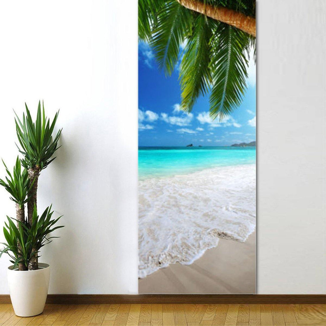 3D Beach Door Sticker Fridge Decals Mural Home Wall Decorations - MRSLM