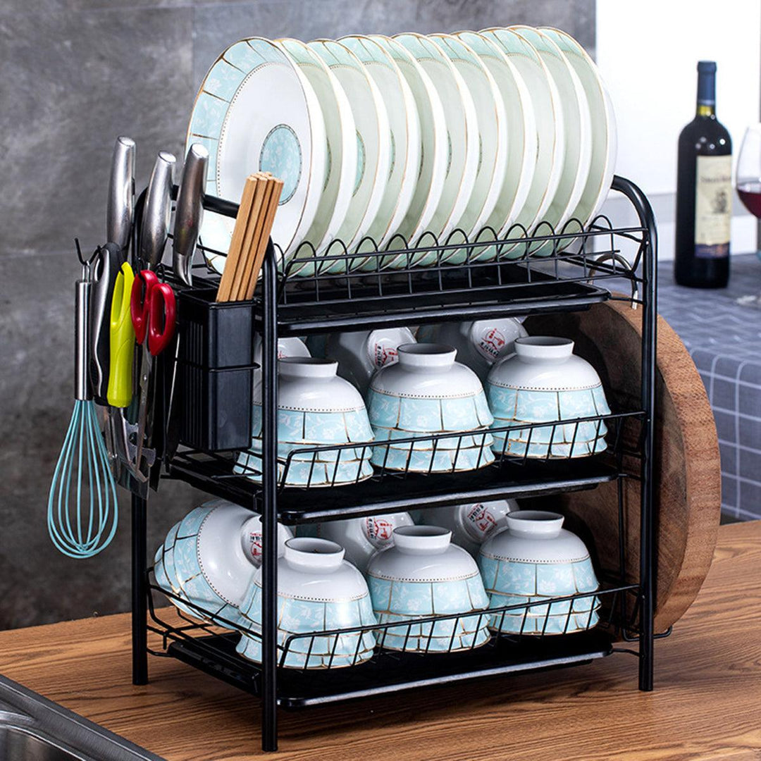 2/3 Tier Stainless Steel Dish Rack Drainer Cutlery Kitchen Storage Holder - MRSLM