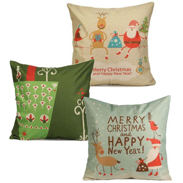 Cartoon Christmas Throw Pillow Case Linen Cotton Cushion Cover Home Sofa Car Decor - MRSLM