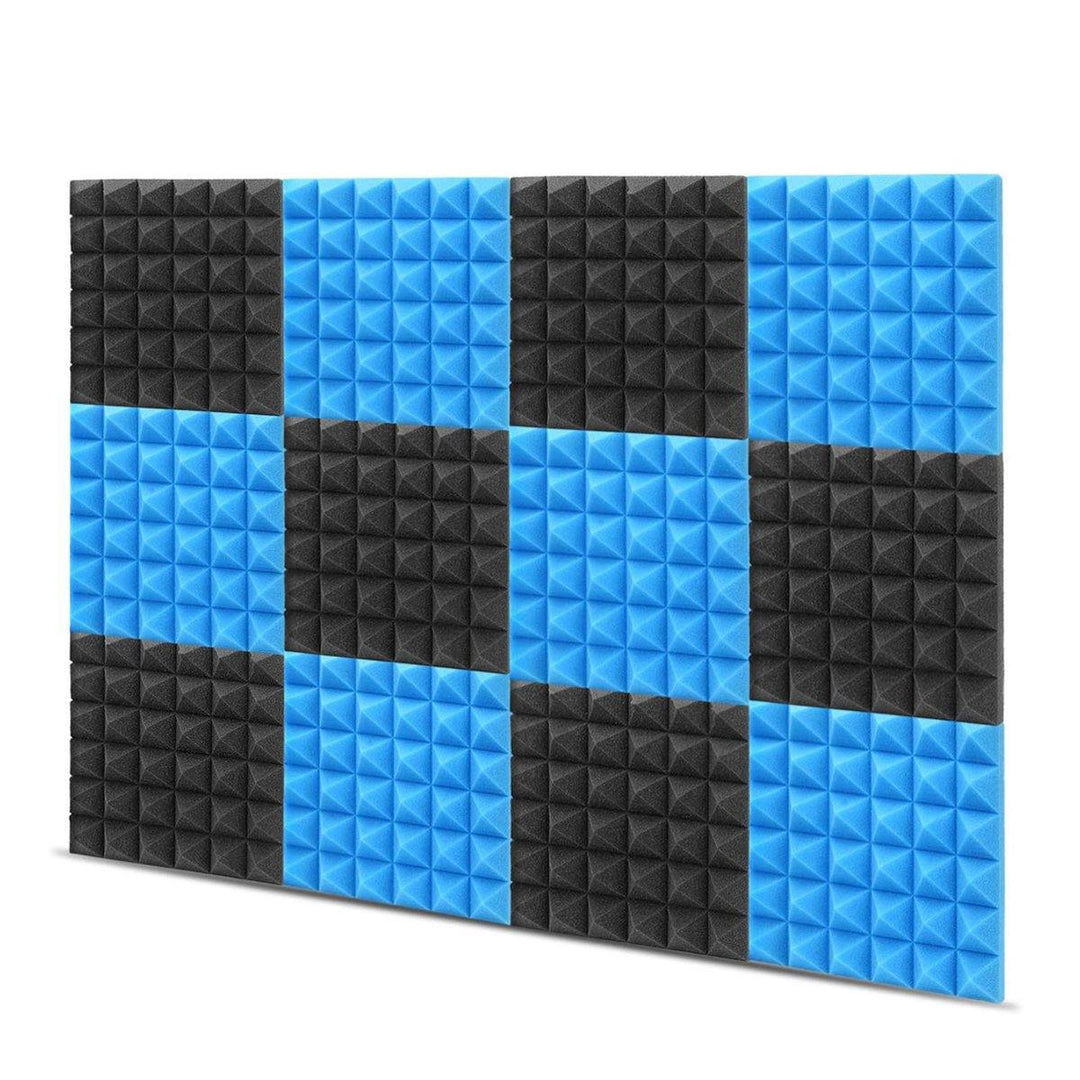6Pcs Acoustic Foams Studio Soundproofing Wedges Tiles Black + Blue 12x12x2inch - MRSLM