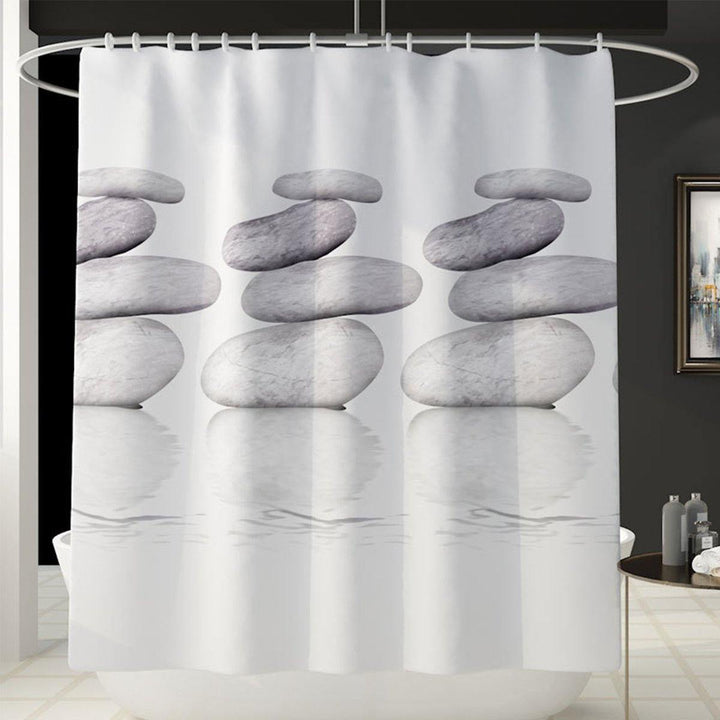 Waterproof Stone Reflection Shower Curtain Set Bathroom Toilet Four-piece Floor Mat Door Mat Toilet Cover Bathroom Carpet 4/3/1pcs - MRSLM