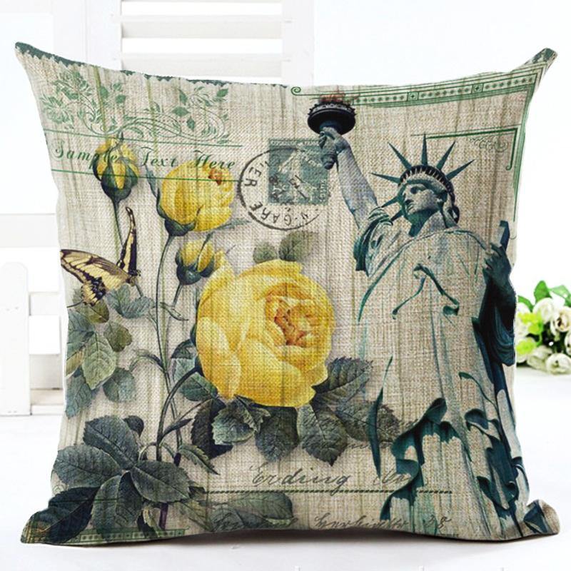 Honana HT-516 Flower Eiffel Tower Style Flower Pillow Case Cotton Linen Cushion Cover Home Sofa Car Decor - MRSLM