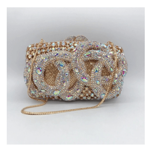 Python Diamond-studded Dinner Bag Magnetic Clasp Chain Clutch - MRSLM