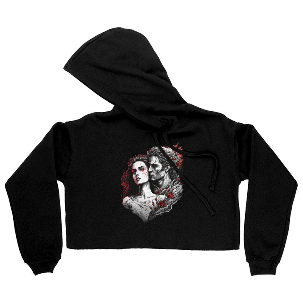 Rose Print Women's Cropped Hoodie - Graphic Cropped Hoodie - Love Print Hooded Sweatshirt - MRSLM