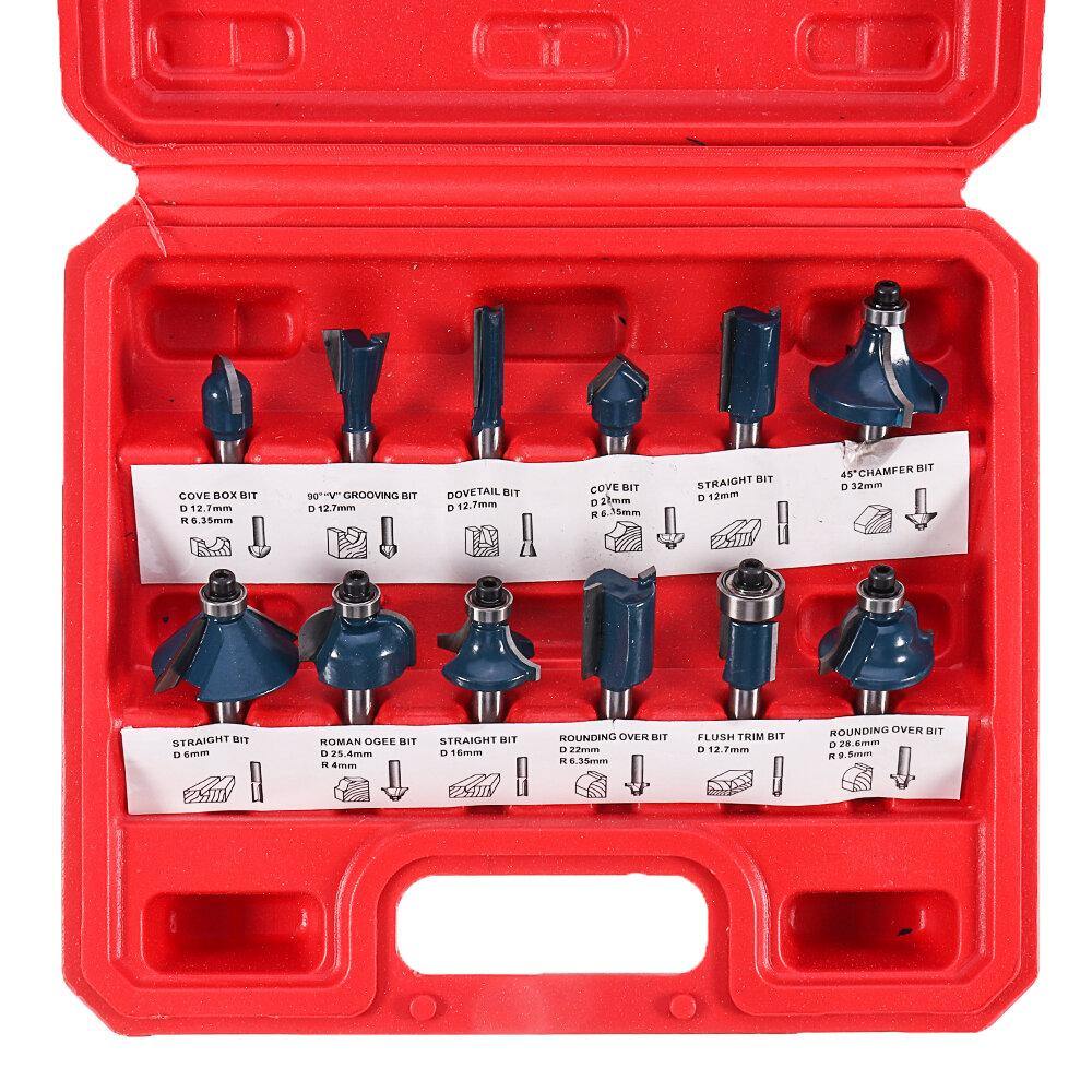 12/15Pcs 1/4 Inch Shank Router Bit Set Woodworking 6.35mm Shank Drill Bits For Trimming Engraving Machine - MRSLM