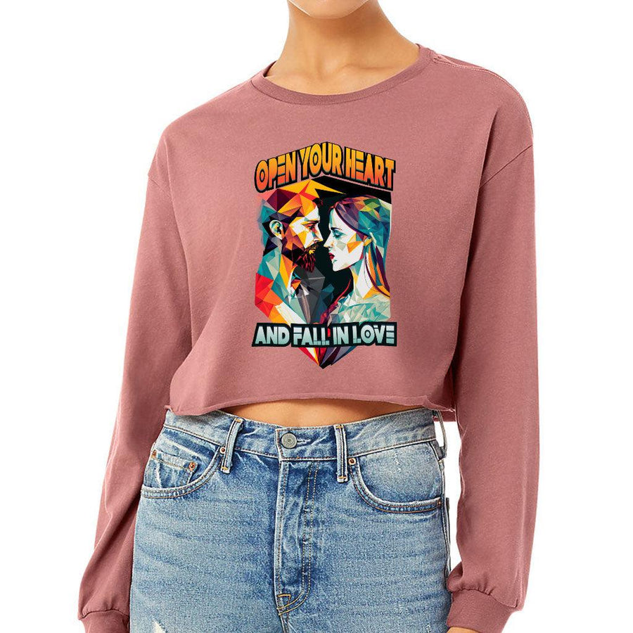 Fall in Love Cropped Long Sleeve T-Shirt - Unique Women's T-Shirt - Geometric Long Sleeve Tee - MRSLM