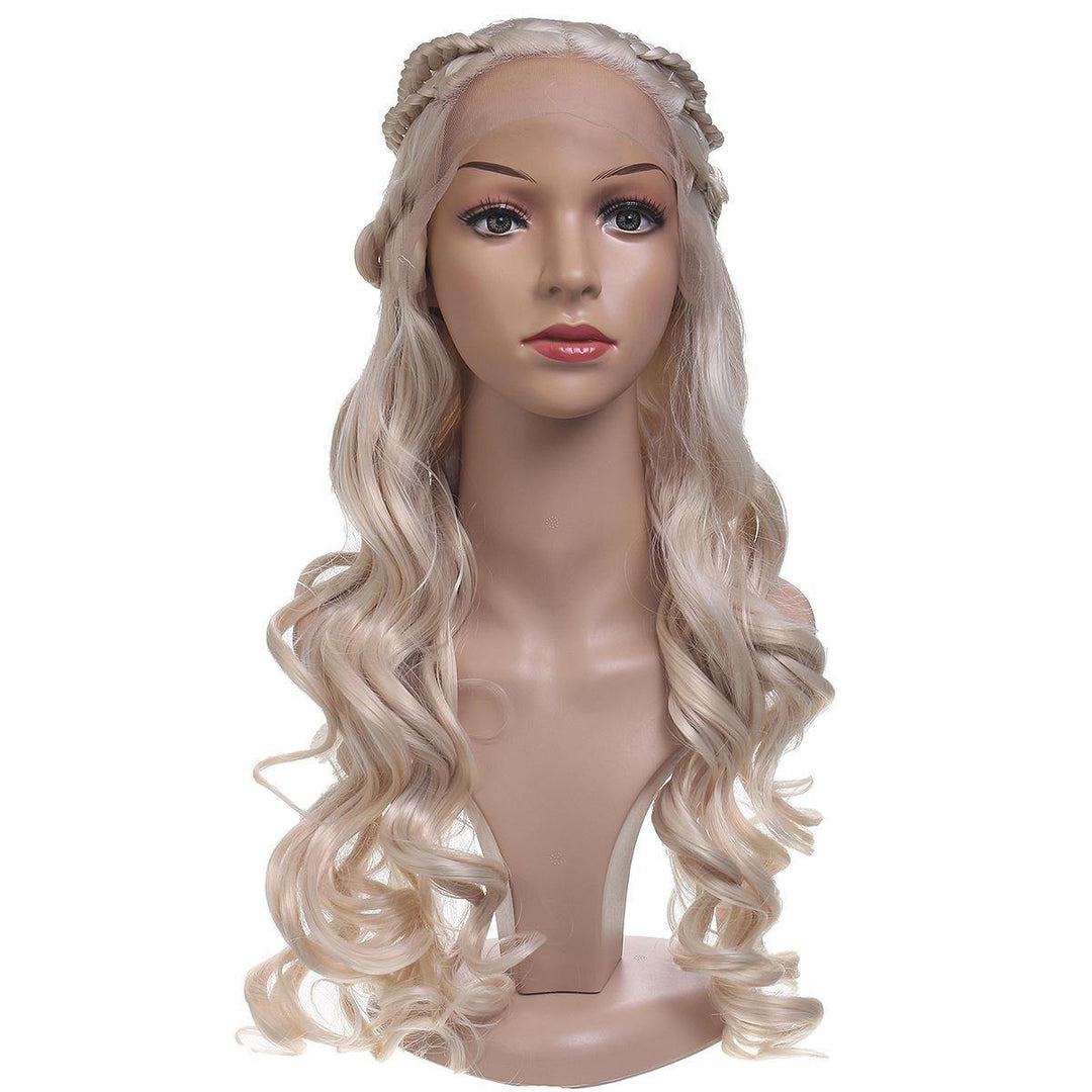 24'' Women Natural Wavy Lace Front Wig Girls Golden Blonde Curly Synthetic Hair - MRSLM