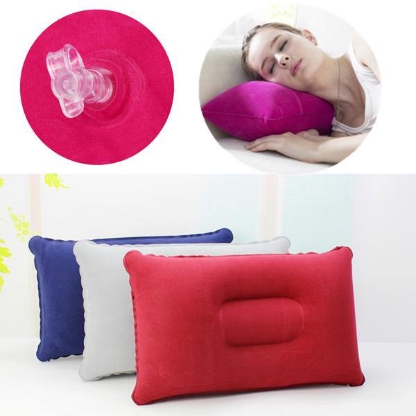 Folding Double Sided Inflatable Pillow Suede Fabric Cushion Camping Home Bedding Decor - MRSLM