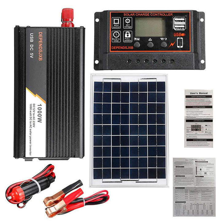 10A-60A Soalr Charge Controller DIY Solar System Kit 1000W Solar Inverter With Solar Panel Solar Power System Set - MRSLM