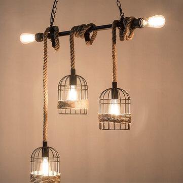 Vintage Hemp Rope Pendant Industrial Style Lamp with 5 Light Bulbs for Bar Cafe Restaurant Lights 220V - MRSLM