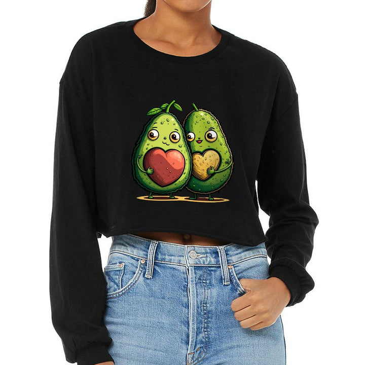 Avocado Cropped Long Sleeve T-Shirt - Love Couple Women's T-Shirt - Graphic Long Sleeve Tee - MRSLM