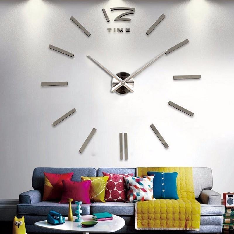 Modern DIY Wall Clock Large Frameless 3D Wall Clock Mirror Stickers Silent Home Living Room Office Decor - MRSLM