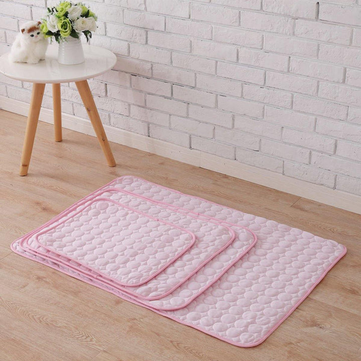 Pink Dog Pet Cat Cooling Mat Summer Cool Bed Pad Cushion Heat Relief Net Cotton Pet Carpet - MRSLM