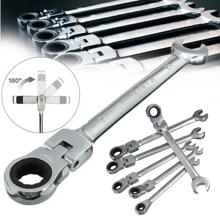 DANIU Flexible Pivoting Head Ratchet Combination Spanner Wrench Garage Metric Tool 6mm 7mm 8mm 10mm 11mm 12mm - MRSLM