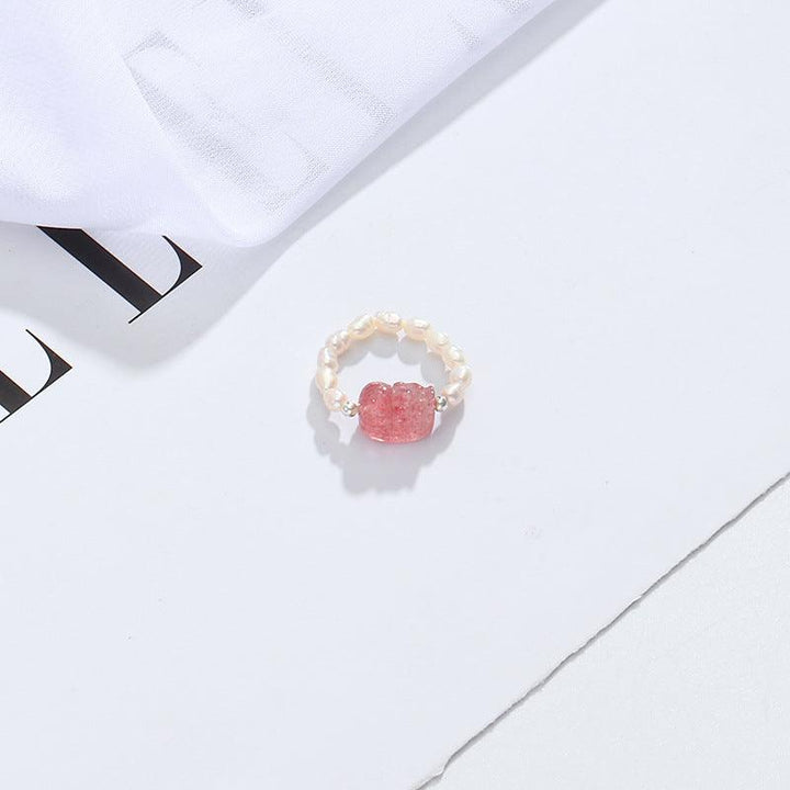 Crystal Ring Women's New Strawberry Crystal Grey Moonlight - MRSLM