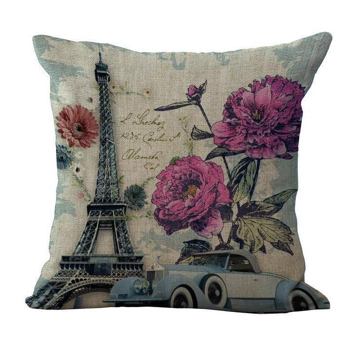 Paris Eiffel Tower Printed Pillow Case Linen Sofa Soft Cushion Cover - MRSLM