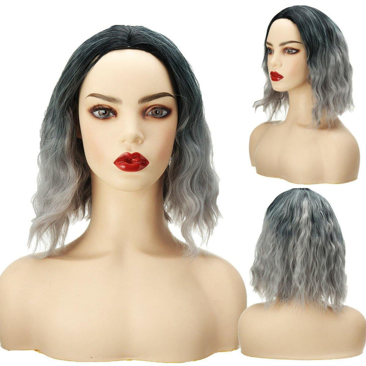 AISI QUEENS Water Wave Short Synthetic Wigs for Women Ombre Black and Orange Cosplay Bob Wig Blue Red Grey Blonde Pink Wig - MRSLM