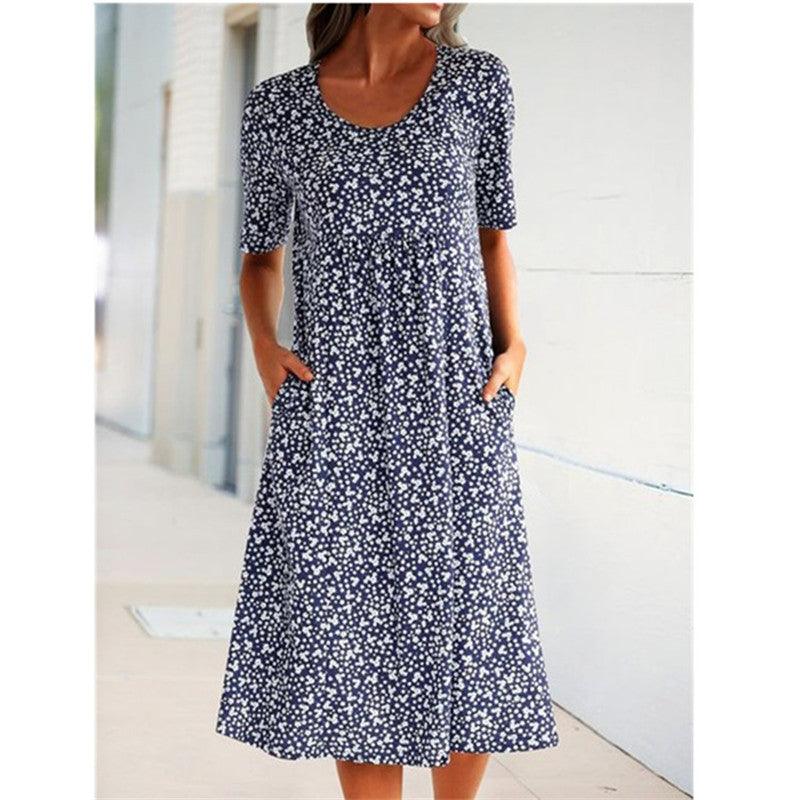 Women's Skirt Slim Round Neck Pocket Print - MRSLM