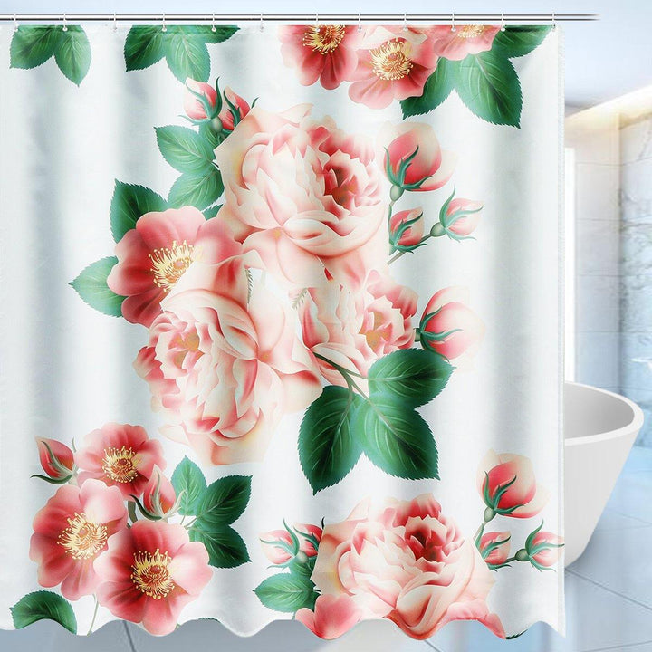 71''x71'' Long Peach Blossom Pattern Waterproof Polyester Shower Curtain with Hooks - MRSLM