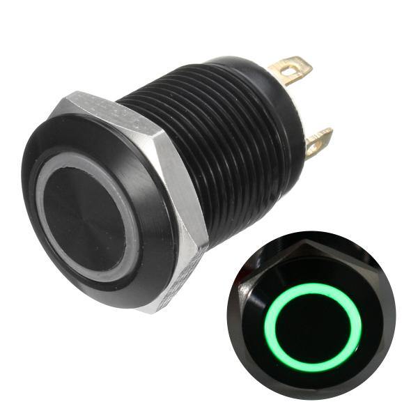 12v 4 Pin 12mm Led Light Metal Push Button Momentary Switch Waterproof Black - MRSLM