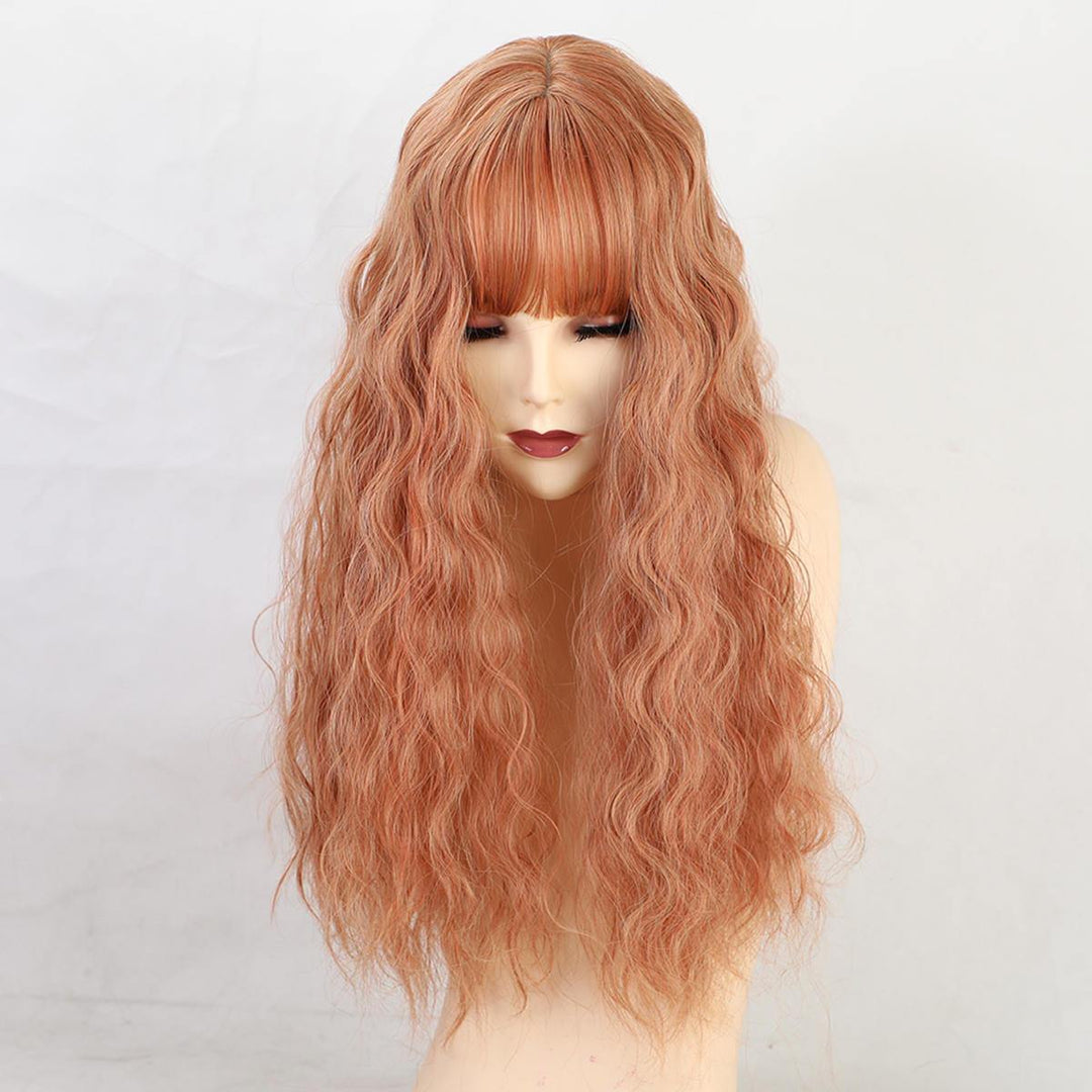 22 "Synthetic Hair Women Wigs Long Curly with Bangs Wig Orange - MRSLM