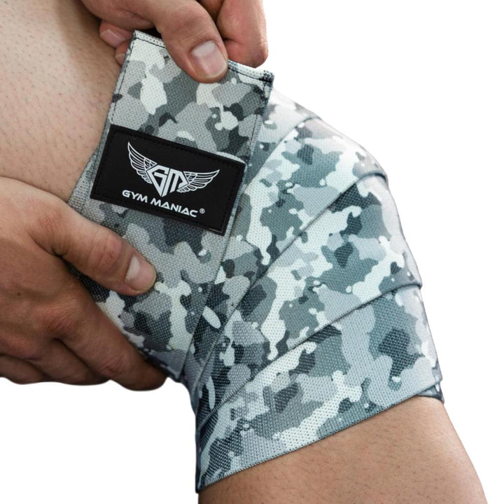 Gym Maniac Light Gray Camo GM Support Compression Knee Wraps - MRSLM