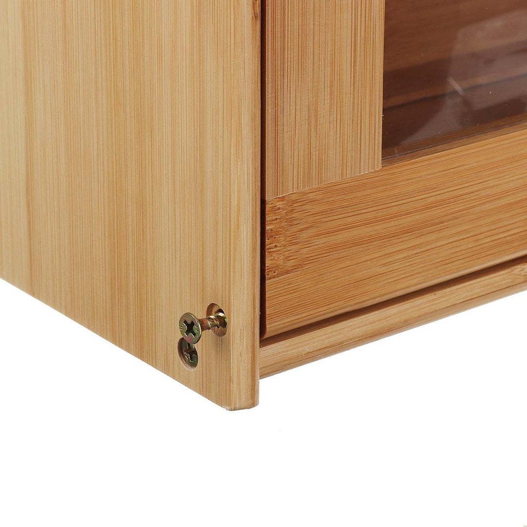 2 Tier Kitchen Wooden Bamboo Bread Bin Storage Crock Canister Large Bread Food Bins Cabinet - MRSLM